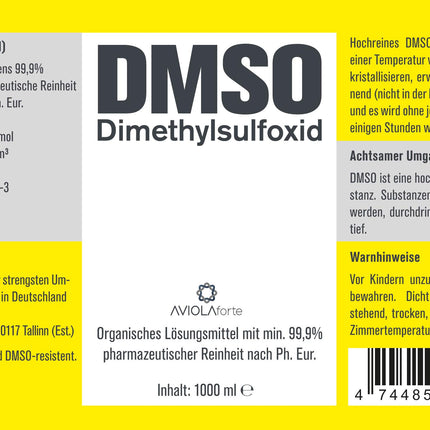DMSO no AVIOLAforte | Dimetilsulfoksīds ar 99,9% farmaceitisku tīrību no Vācijas | Brūna stikla aptiekas pudele | 100 ml, 250 ml, 500 ml vai 1000 ml