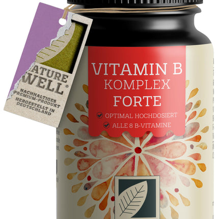 Augstas devas B vitamīnu komplekss - 180 tabletes - visi 8 svarīgākie B vitamīni bioaktīvā formā - ar folskābi, holīnu un mioinozītu (kofaktoriem), laboratoriski pārbaudīts ar sertifikātu un vegāns