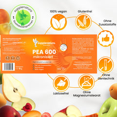 PEA kapsulas | MIKRONIZĒTS: 600 mg palmitoiletiololamīda vienā kapsulā | 120 kapsulas | 100% tīri zirņi, laboratoriski pārbaudīti | Ražots Vācijā — SUPPLENATURA®