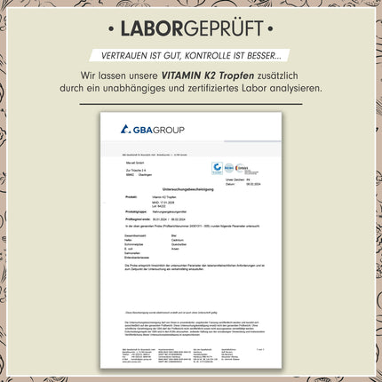 K2 vitamīna pilieni, augsta deva 1800x (50ml) - 200 µg K2 vitamīns MK7, K2VITAL® Premium vitamīns. K2 High Dose no Kappa ar 99,7+% transtaukskābju saturu - laboratorijā pārbaudīts ar sertifikātu, 100% vegāns
