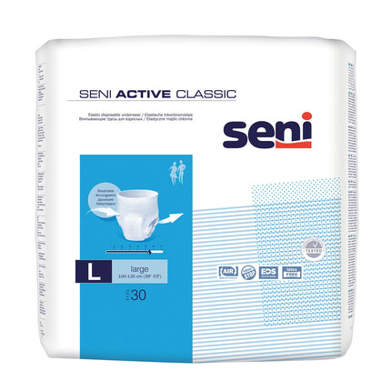 Seni 14743 Active Classic bikses, lielas, ar 5,5 cm augstu jostasvietas apkārtmēru, 100–135 cm, 30 gabali