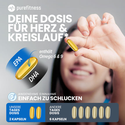 Purefitness Omega 3 kapsulas AUGSTA DEVA [2000 MG DIENAS DEVA] - Zivju eļļa Omega 3 ar EPA un DHA - 120 kapsulas - Ražots Vācijā