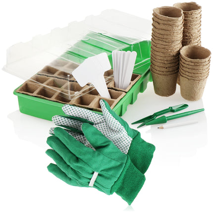 com-four® 68 daļu augu audzēšanas komplekts - iekštelpu siltumnīca augu audzēšanai - iekštelpu un āra audzēšanas komplekts - stādītājs ar stādu podiem un piederumiem (68 daļu audzēšanas komplekts zaļš/balts)