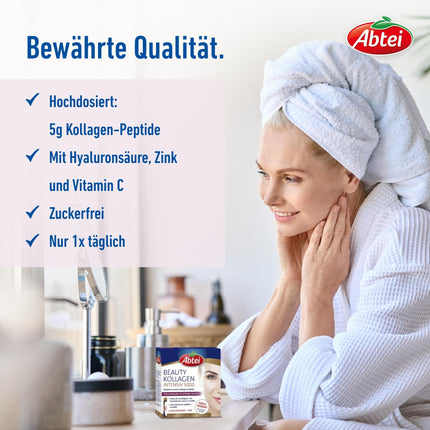 Abtei Beauty Collagen Intensive 5000 - mazāk redzamām grumbām - ar 5 g kolagēna peptīdu, hialuronskābi, cinku un C vitamīnu - bez cukura - 10 dzeršanas ampulas