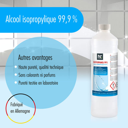 Izopropanols 99,9% IPA no Höfer Chemie, svaigi pildīts ērtās 1 l pudelēs - lieliski piemērots kā šķīdinātājs un tauku noņēmējs (3 x 1 l)