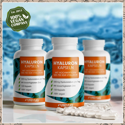 Hialuronskābes kapsulas 120x - optimāli dozētas ar 500 mg hialuronskābes dienā - augstas kvalitātes 500-700 kDa hialuronskābe + 2 mg bioloģiski pieejams cinks - laboratoriski pārbaudītas ar sertifikātu - 100% vegānisks
