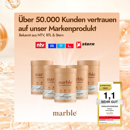 marble® kolagēna pulveris 500 g - kolagēna peptīdi ādas mirdzumam - 60 dienu bezriska izmēģinājums - augstas devas aminoskābju komplekss - kolagēna pulveris kartona traukā bez plastmasas karotes - bezgaršīgs