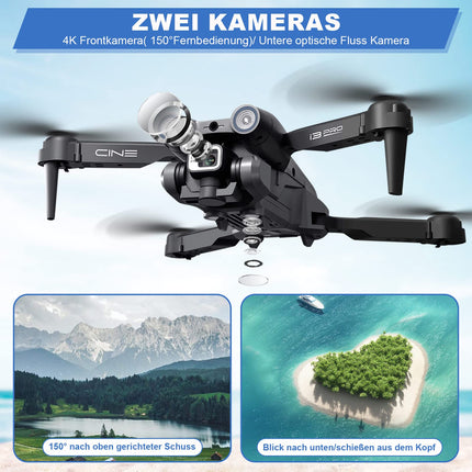 Drons ar 4K kameru, salokāms RC drons RC kvadrokopters ar 1080P HD dubulto kameru, FPV pārraidi, 2 akumulatoriem, žestu vadību, augstuma noturēšanu, vienas pogas pacelšanos/nosēšanos 3D pagriezienus iesācējiem (melns)