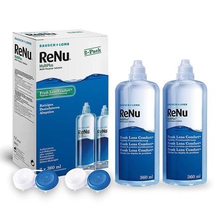 Bausch + Lomb ReNu MultiPlus kombinētais šķīdums ar olbaltumvielu noņēmēju - kontaktlēcu tīrīšanas līdzeklis, uzglabāšanas šķīdums, mīkstās lēcas, dubultpaka 2 x 360 ml