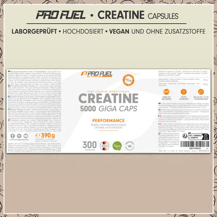 Kreatīna 5000 Giga kapsulas - 5000 mg kreatīna dienā - lielas kreatīna devas kapsulas ar 1137 mg kreatīna monohidrāta vienā kapsulā - kreatīna monohidrāta kapsulas bez piedevām, laboratoriski pārbaudītas un 100% vegānas - 300 kapsulas