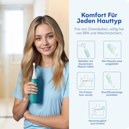 Duša dibenam - HappyPo XL rokas dušas bidē 480 ml - maiga tīrīšana bez mitrām salvetēm - pārnēsājama tualetes duša mājām un ceļojumiem - ietaupa ūdeni un papīru - benzīns