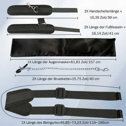 BDSM seksa verdzības komplekti Verdzības komplekts ar rokudzelžiem Potīšu aproces Regulējamas augšstilbu saites Virves un knebelēšanas mute Knebelēšanas skavas Klitora klipsis Seksa rotaļlietas pāriem Seksa rotaļlietas