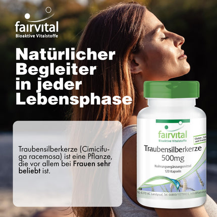 Fairvital | Melnās čūskas kapsulas 5000 mg - 120 kapsulas - AUGSTA DEVA ar 500 mg melnās čūskas ekstrakta 10:1 vienā kapsulā - VEGĀNS - Cimicifuga Racemosa