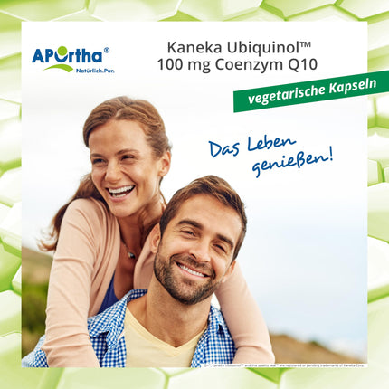 APOrtha Kaneka ubikvinola koenzīms Q10 100 mg 60 veģetārās kapsulas, CoQ10 kapsulas ar augstu devu 100 mg, augsta biopieejamība, pateicoties bioaktīvajam ubikvinolam, divkārši patentēta izejviela