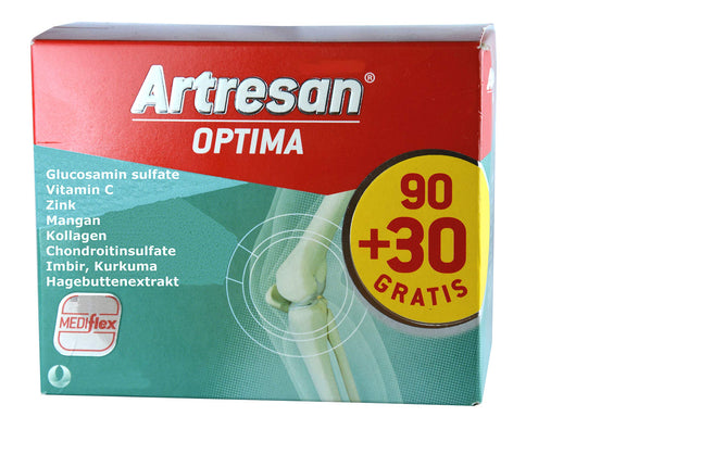 Artresan optima joints, 120 kapsulas, 9 sastāvdaļas: ieskaitot glikozamīnu, kolagēnu, C vitamīnu, ingveru, mežrozītes, vairāk nekā mēneša deva, locītava, orton flex, locītavu kapsula