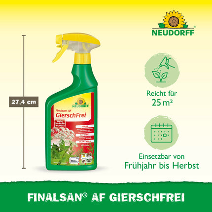 Neudorff Finalsan AF GierschFrei – ātras iedarbības nezāļu iznīcinātājs pret zemes plūškoku un kosu. Iedarbojas līdz pat matu saknēm, 750 ml