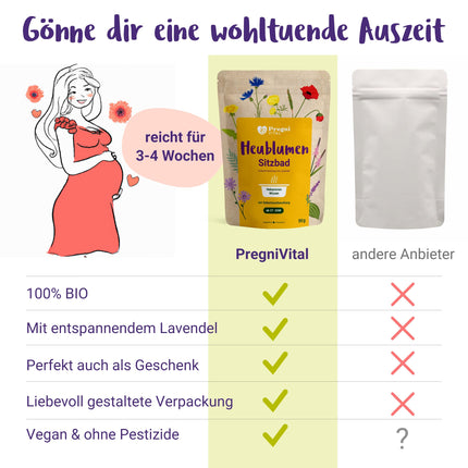 100% ORGANISKAS siena ziedu sēžamās vannas grūtniecības laikā | Siena ziedu vanna dzemdību sagatavošanai no 37. grūtniecības nedēļas - PregniVital®