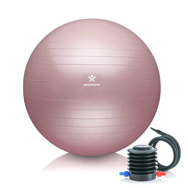 BODYMATE vingrošanas bumba sēdekļa bumba treniņu bumba ar BEZMAKSAS e-grāmatu, ieskaitot gaisa pumpi, bumba fitnesam, jogai, vingrošanai, korsetes muskuļu treniņiem, spēcīgai mugurai kā biroja krēsls rozā 65 cm