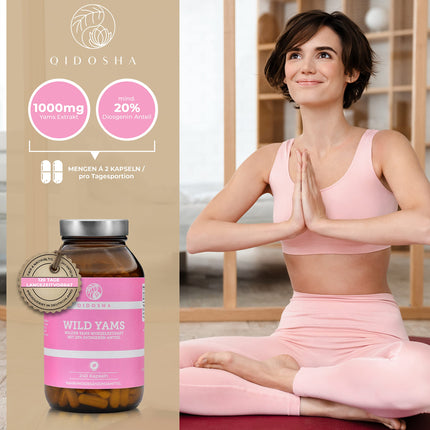 QIDOSHA® savvaļas jama saknes ekstrakts, 240 gab./burciņā, 1000 mg savvaļas jama saknes ekstrakta ar 200 mg diosgenīna vienā dienas devā, Meksikas savvaļas jama kapsulas ar augstu devu, vegānas, ražotas Vācijā
