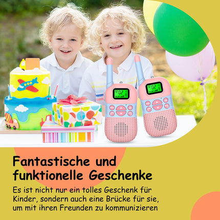Kidsfun 2×Rācija bērniem, USB uzlādējama āra rotaļu rācija ar lukturīti, dāvana zēniem un meitenēm no 3 gadu vecuma, 3 jūdžu darbības rādiuss iepirkšanās, brīvā dabā, kempingam. Rozā