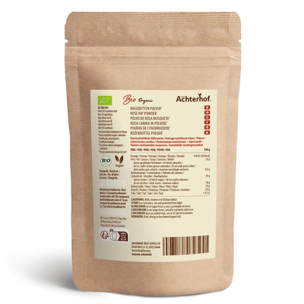 Bioloģisks mežrozīšu pulveris 1000g | veselas mežrozīšu masas | augļu, salds un pikants aromāts | 100% bioloģisks mežrozīšu pulveris neapstrādātas pārtikas kvalitātē | no Ahterhofas