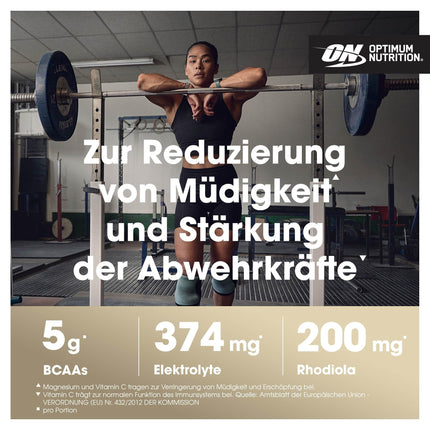 Optimum Nutrition Gold Standard BCAA Train + Sustain, aminoskābju pulveris lietošanai pirms treniņa, sporta dzēriens ar C vitamīnu, cinku, magniju un elektrolītiem, zemeņu-kivi garša, 28 porcijas, 266 g