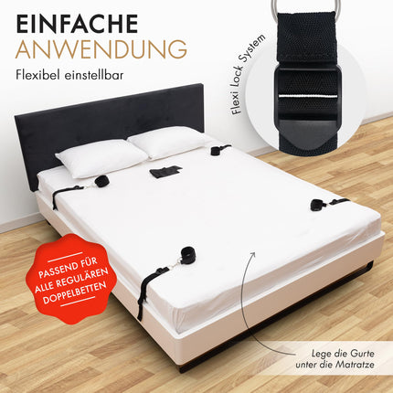 liebesfreunde® Bondage Set Bed Restraints Seksa rotaļlieta pāriem I Īpaši stabils BDSM bondage komplekts ar gultas ierobežojumiem, roku dzelžiem, aizsietām acīm