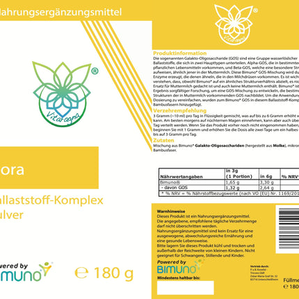 VITARAGNA Bimuno Flora šķiedrvielu komplekss ar GOS pulvera veidā - mātes piens arī pieaugušajiem, zarnu florai un zarnu baktērijām, 180g