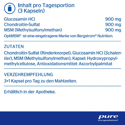 Pure Encapsulations - glikozamīns, hondroitīns + MSM - augsta deva ar organisko sēru - 60 kapsulas