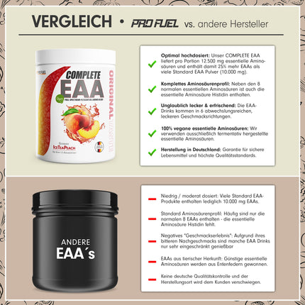 EAA pulveris 500g LEDUS TĒJA PERSIKU - 12 500 mg neaizvietojamo aminoskābju - neticami gardas un atsvaidzinošas - PILNVĒRTĪGAS EAA ar visām 9 EAA, ieskaitot histidīnu - EAA vegānu aminoskābju pulveris - Amino treniņu dzēriens