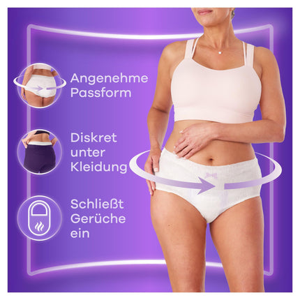 Always Discreet urīna nesaturēšanas biksītes M izmērs, standarta izmērs, 48 ​​biksītes (4 x 12 gabali) sievietēm, mēneša iepakojums, acumirklī aiztur smakas un šķidrumu.