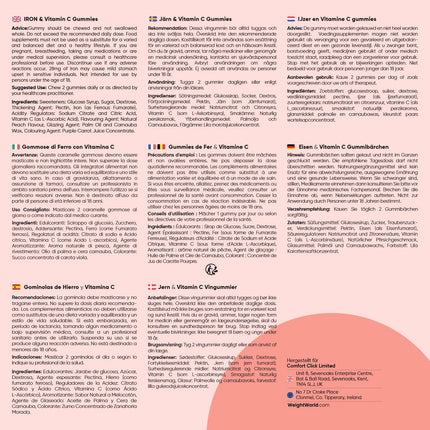 Dzelzs un C vitamīna želejkonfektes - 2 mēnešu deva - 28 mg dzelzs un 10 mg C vitamīna - 120 želejkonfektes - Dzelzs un C vitamīns veicina normālu enerģijas metabolismu (EFSA) - Alternatīva dzelzs tabletēm