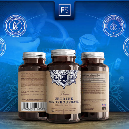 FS Uridīna monofosfāts | 60 uridīna kapsulas - augsta uridīna monofosfāta deva - 300 mg uridīna vienā porcijā | Bez ĢMO, glutēna un alergēniem | Ražots Lielbritānijā