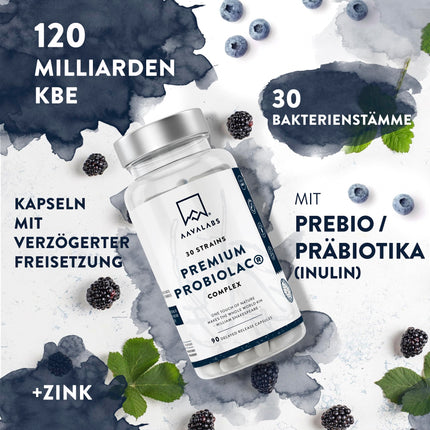 Premium Cultures Complex Intestinal Flora 120 miljardi CFU, 30 zarnu baktēriju probiotiku celmi: Lactobacillus Gasseri, Lactobacillus Reuteri, Lactobacillus Rhamnosus + cinks - 90 tabletes