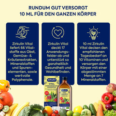 Zirkulin Vital mikroelementu koncentrāts (200 ml) – 20 dienu krājums – 66 svarīgas vielas no augļiem, dārzeņiem un garšaugiem – Vērtīgi polifenoli – Vitamīni un minerālvielas ģimenei