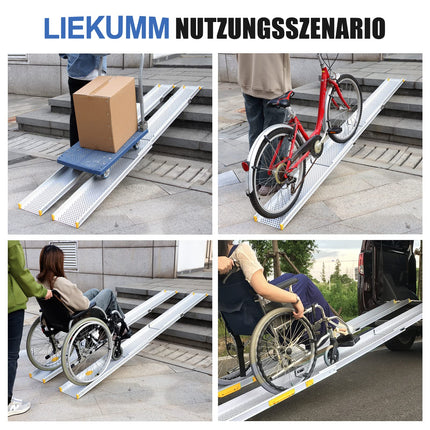 LIEKUMM 2 x 127-300 cm ratiņkrēslu rampa, 300 kg kravnesības ratiņkrēslu rampa kāpnēm, pakāpieniem, pārnēsājama teleskopiska rampa elektriskajiem ratiņkrēsliem, velosipēdiem, trīskārši pagarināma