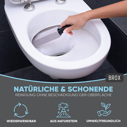 BROX® pumeka akmens tualetes 3 gabali – tualetes tīrīšanas līdzeklis grūti tīrāmiem urīna nosēdumiem un kaļķakmens nosēdumiem – pumeka akmens tualetes pods – tualetes akmens efektīvai tīrīšanai – tīrīšanas akmens – urīna akmeņu noņēmējs ar melnu rokturi