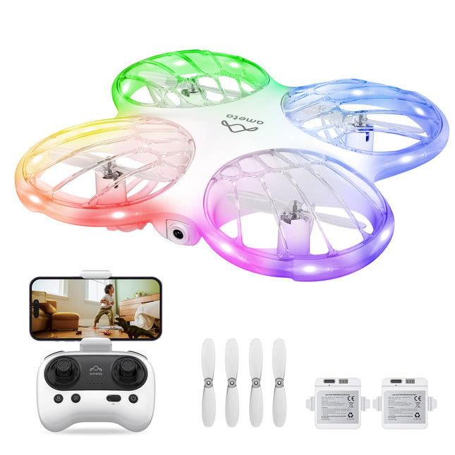 Ameta Morpho drons ar kameru bērniem, 1080P HD FPV drons iesācējiem, RC kvadrokopters ar 32 RGB gaismām/18 minūšu lidojuma laiks/STEM moduļi/pretpazaudēta skaņas signāla turētājs, rotaļlietu dāvanas zēniem un meitenēm