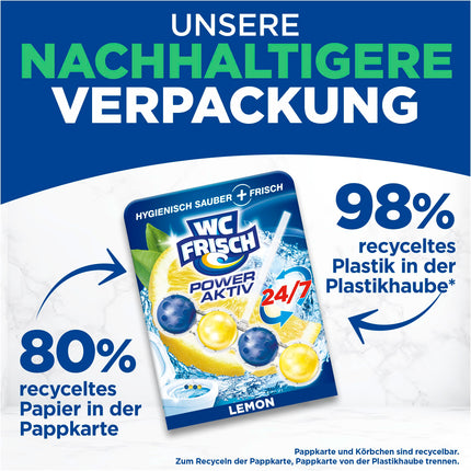 WC Fresh Power Active Fragrance Rinse Lemon (10 iepakojumi), tualetes tīrīšanas līdzeklis nodrošina tīrību ar katru skalošanu, smaržakmeņi ilgstošai svaigai tualetes smaržai