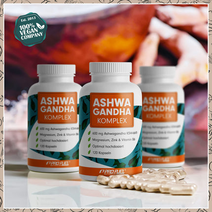 Ašvagandhas kapsulas 120x - 600 mg Ašvagandhas KSM-66® dienā - Ašvagandhas komplekss ar magniju, cinku un B6 vitamīnu - bez nevēlamām piedevām - laboratoriski pārbaudīts