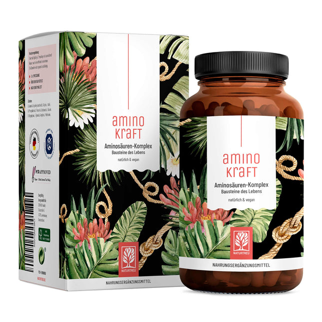 Augstas devas aminoskābju komplekss - 180 vegāniskas aminoskābju tabletes ar 1000 mg katrā dienā ar 12 dažādām aminoskābēm - EAA modeļa tabletes no NATURTREU