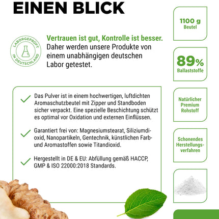 Prebio inulīna pulveris - 1100 g (1,1 kg) - Augsts šķiedrvielu saturs - Prebiotiķis - Kontrolēts atlieku saturs - Izcelsme: Eiropa - Dabiski iegūts no cigoriņu saknes - 100% vegāns