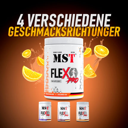 MST® Nutrition Flex Pro pulveris – kolagēns, MSM, glikozamīns, hondroitīns un hialuronskābe – augstas kvalitātes formula – ražots Vācijā (945 g, apelsīnu krāsā)