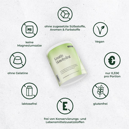 Vetain kreatīna monohidrāta pulveris 250g - 50 porcijas tīra kreatīna - 100% vegāns - Bez piedevām - lielas kreatīna pulveris lielākai enerģijai - Bez garšas - Laboratorijā pārbaudīts Vācijā