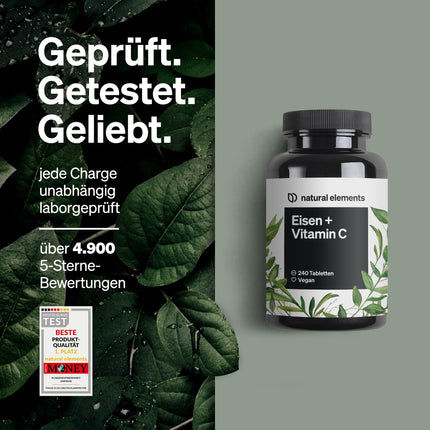 Dzelzs ar 40 mg dabīgā C vitamīna – 240 vegāniskas dzelzs tabletes – ar dabīgo C vitamīnu no acerolas – helātu komplekss (dzelzs bisglicināts) – augsta deva, bez liekām piedevām
