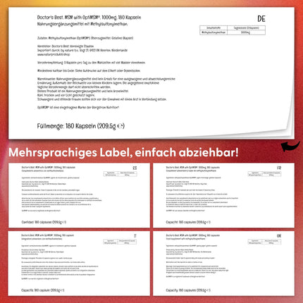 Doctor's Best, MSM ar OptiMSM, 180 kapsulas, 3000 mg MSM vienā devā, bez glutēna, bez ĢMO, bez garšas