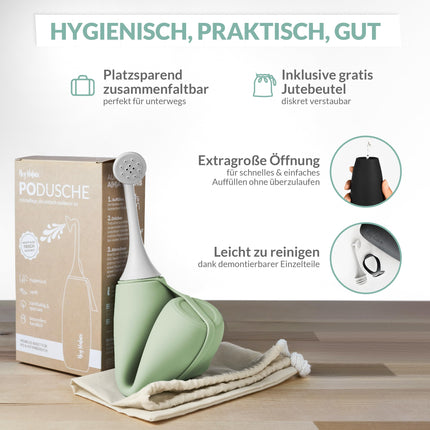Hey Nature Po dušas piparmētru aromāts, mobilā bide saudzīgai un higiēniskai intīmās zonas tīrīšanai. Duša kapsulām pēcdzemdību atvieglošanai, hemoroīdu mazināšanai un kā alternatīva mitram tualetes papīram
