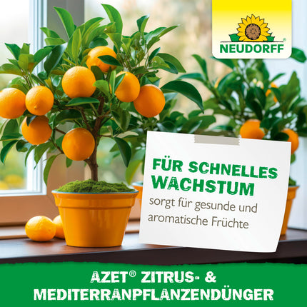 Neudorff Azet citrusaugļu un Vidusjūras augu mēslojums – organisks lēnas iedarbības mēslojums ar mikorizu veicina aromātisku augļu, piemēram, citronu, apelsīnu un olīvu, attīstību, 750 g, brūns