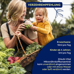 Zirkulin Vital mikroelementu koncentrāts (200 ml) – 20 dienu krājums – 66 svarīgas vielas no augļiem, dārzeņiem un garšaugiem – Vērtīgi polifenoli – Vitamīni un minerālvielas ģimenei