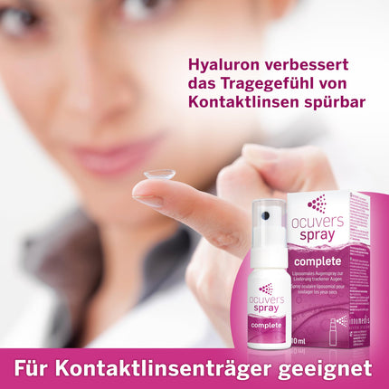 Ocuvers Complete acu aerosols ar 0,3% hialuronskābi, liposomām, alveju, B5 vitamīnu un E vitamīnu - acu aerosols sausām acīm - alternatīva acu pilieniem, 10 ml